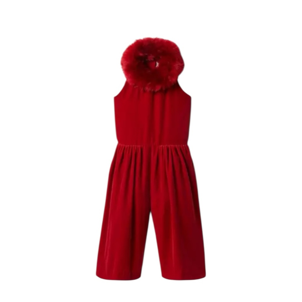 Janie and Jack Red Velvet Garment with Faux Fur Trim